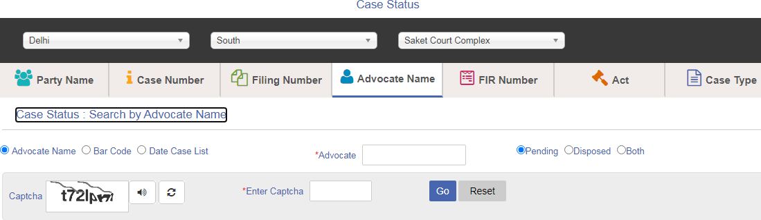Ecourt Case Status by Advocate Name