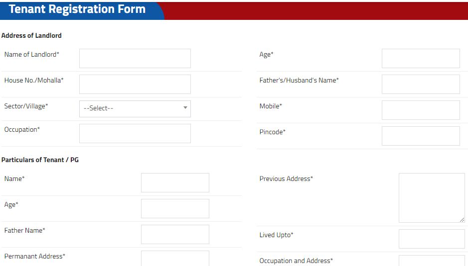 Chandigarh Police Tenant Registration online