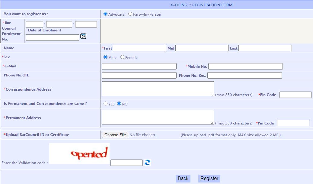 Delhi Court Advocate user registration