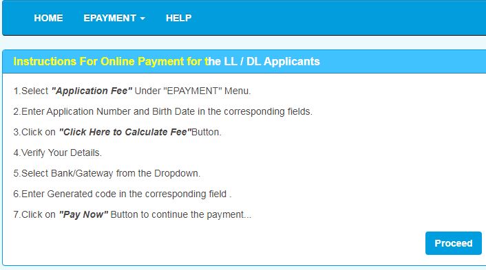 Driving License Fee Pay online