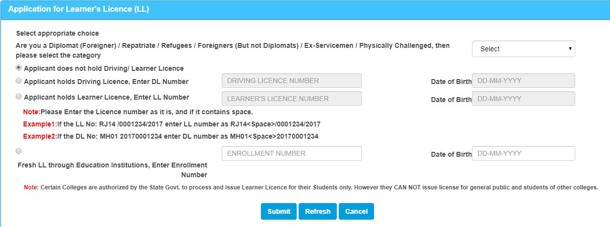 Driving License fill online