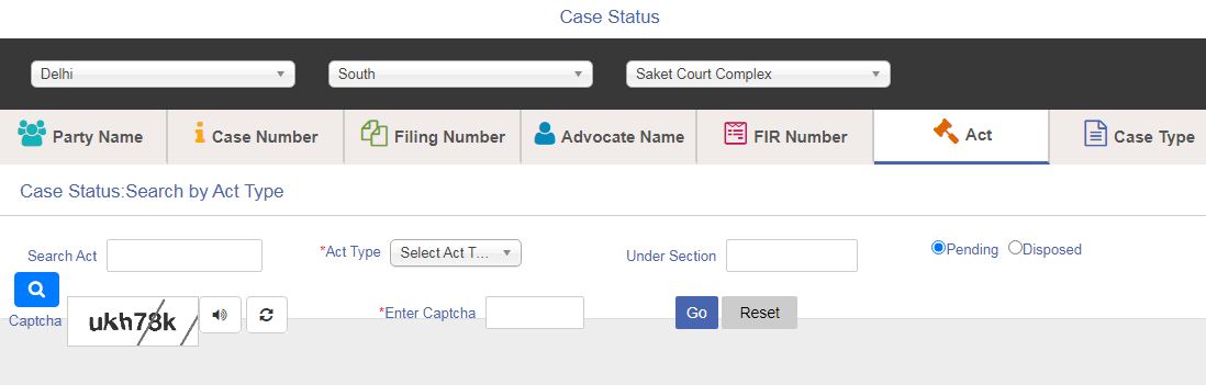 Ecourt Case Status Search by Act