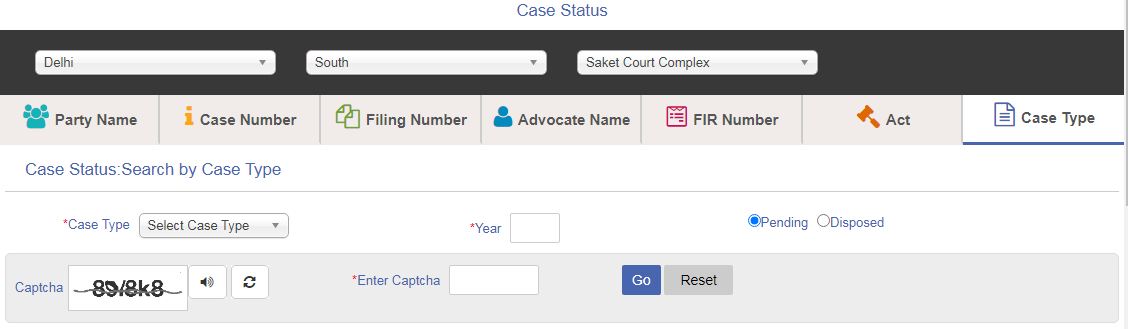 Ecourt Case Status Search by Case Type