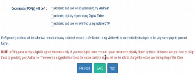 Efiling Case Signing options