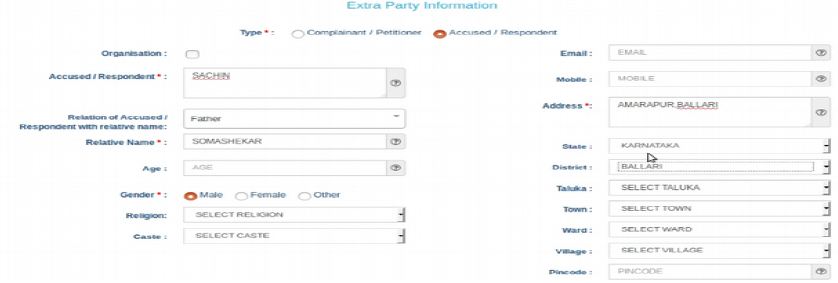 Ecourt filing Extra Party Information