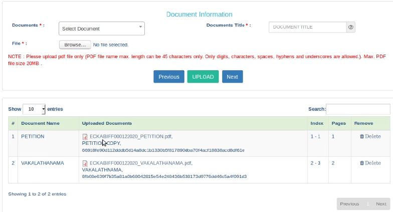 Ecourt online filing upload document