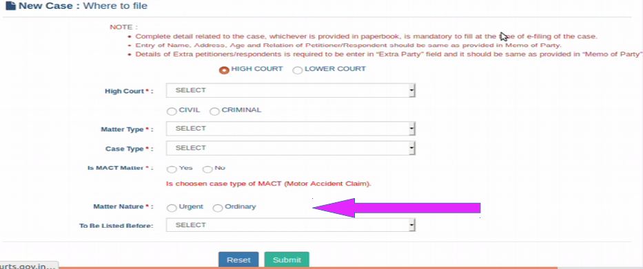 Ecourt online case filing High Court