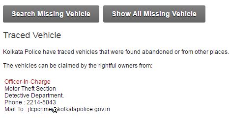 Kolkata Police Trace Missing Vehicle