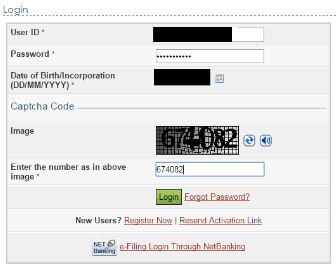 Income Tax Login Menu