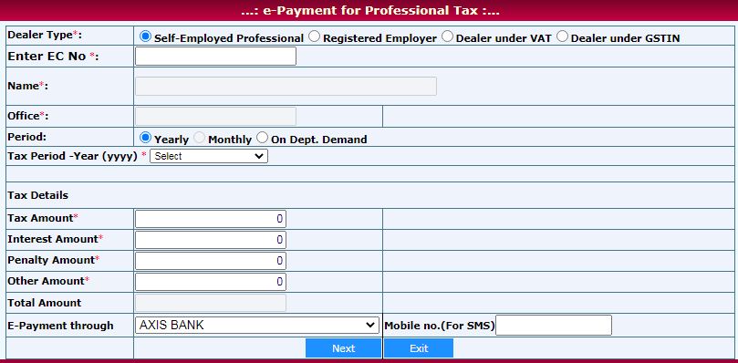 Karnataka Payment of Professional Tax online