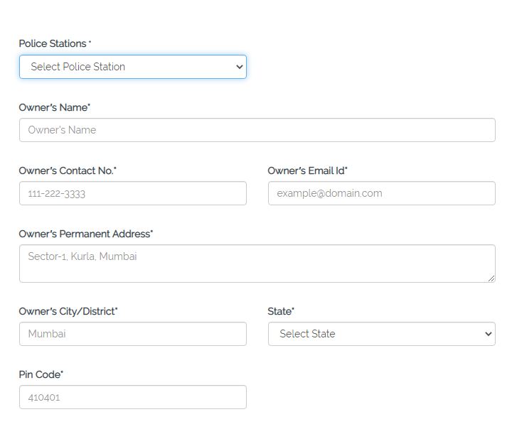 Palghar Police Tenant information - Owner Details