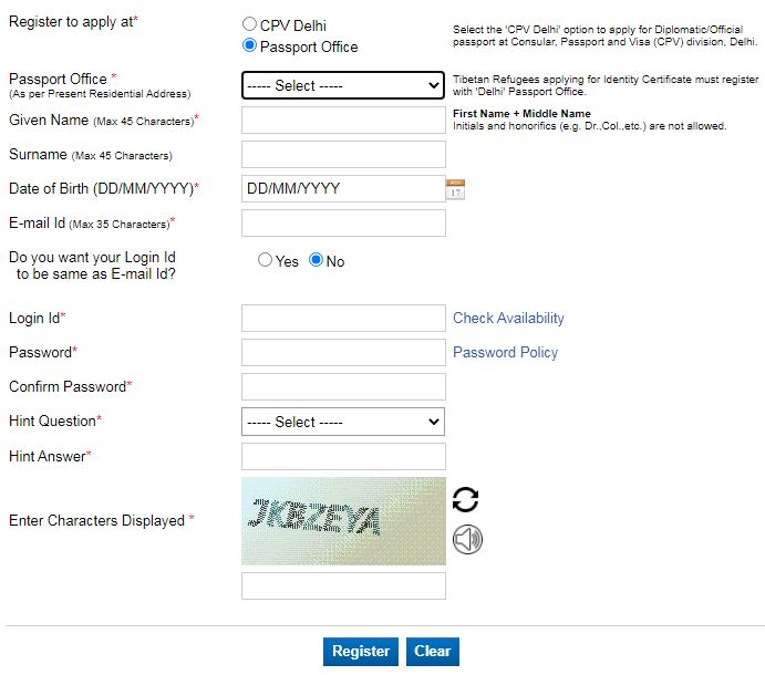 Passport New User Registration