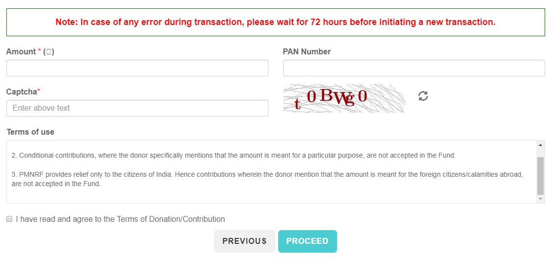 Prime Minister National Relief Fund Donation
