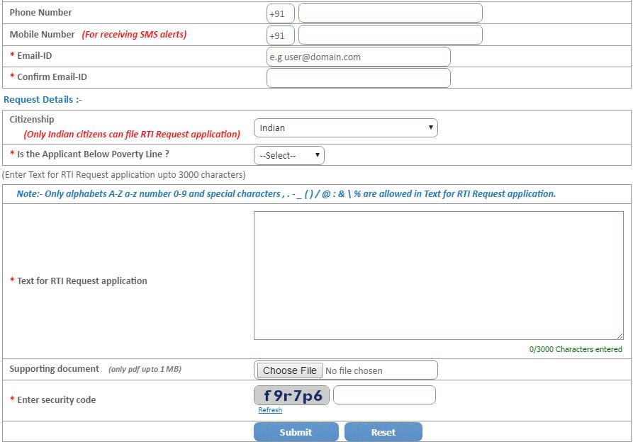 RTI online form