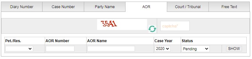 Supreme Court case search by AOR Name