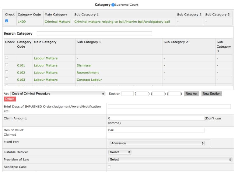 Supreme Court online filing cagegory-2