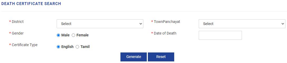 Tamil Nadu Death Certificate search online