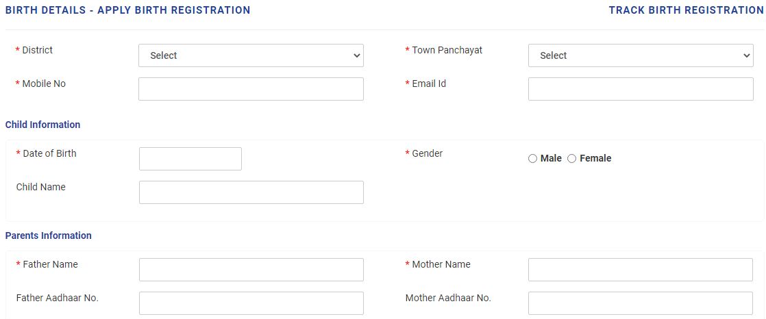 Apply Birth Registration online in Tamil Nadu