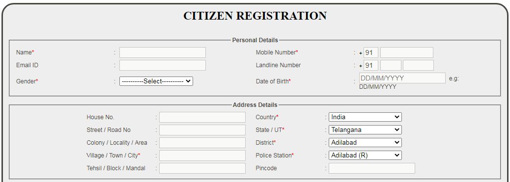 Telangana Police Citizen Registration