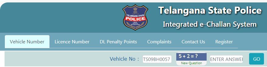 Telangana Traffic Police Search Challan online