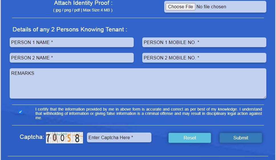 Thane Rural Police Tenant Registration Form