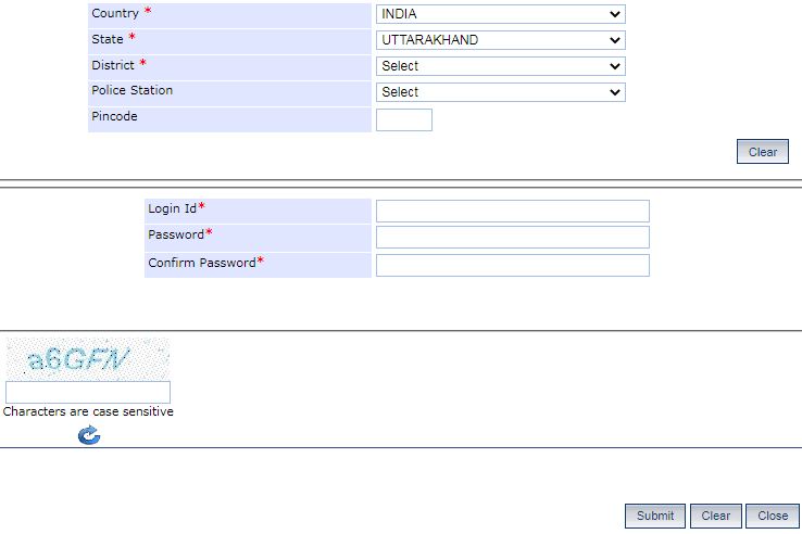 Uttrakhand Police Tenant Verification Application submission