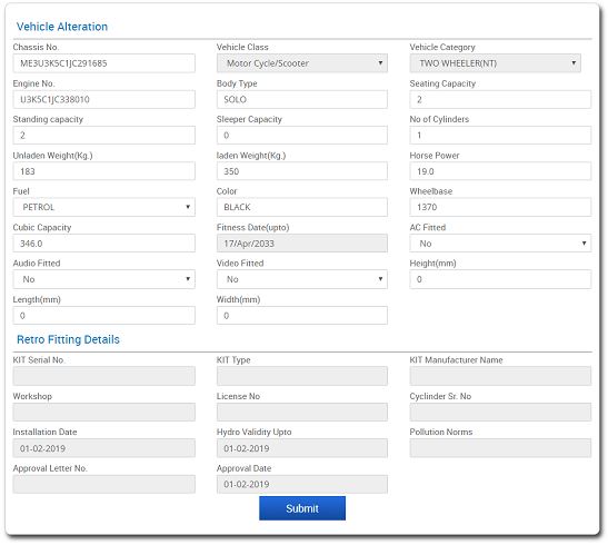 Vehicle Alteration Application online