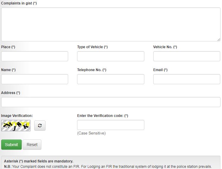 West Bengal Traffic Police Complaint online Submission